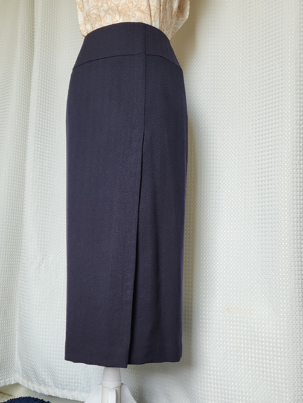 Linda Allard Ellen Tracy 100% Wool Navy Blue Maxi Pencil Skirt Chevron 6 28x32